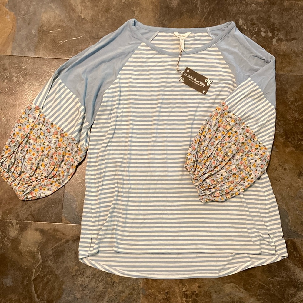 Matilda Jane Raglan Blouse with Ruffled 3/4 Sleeves, ladies L NWT